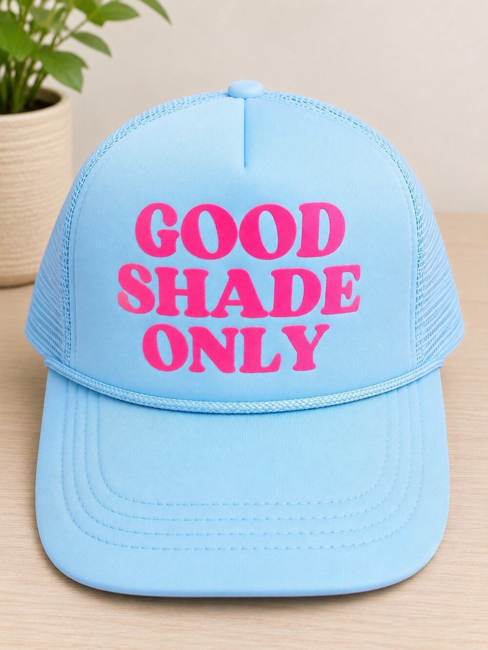 Good Shade Only Sky Blue & Pink Retro Adjustable Snapback Trucker Hat NWOT